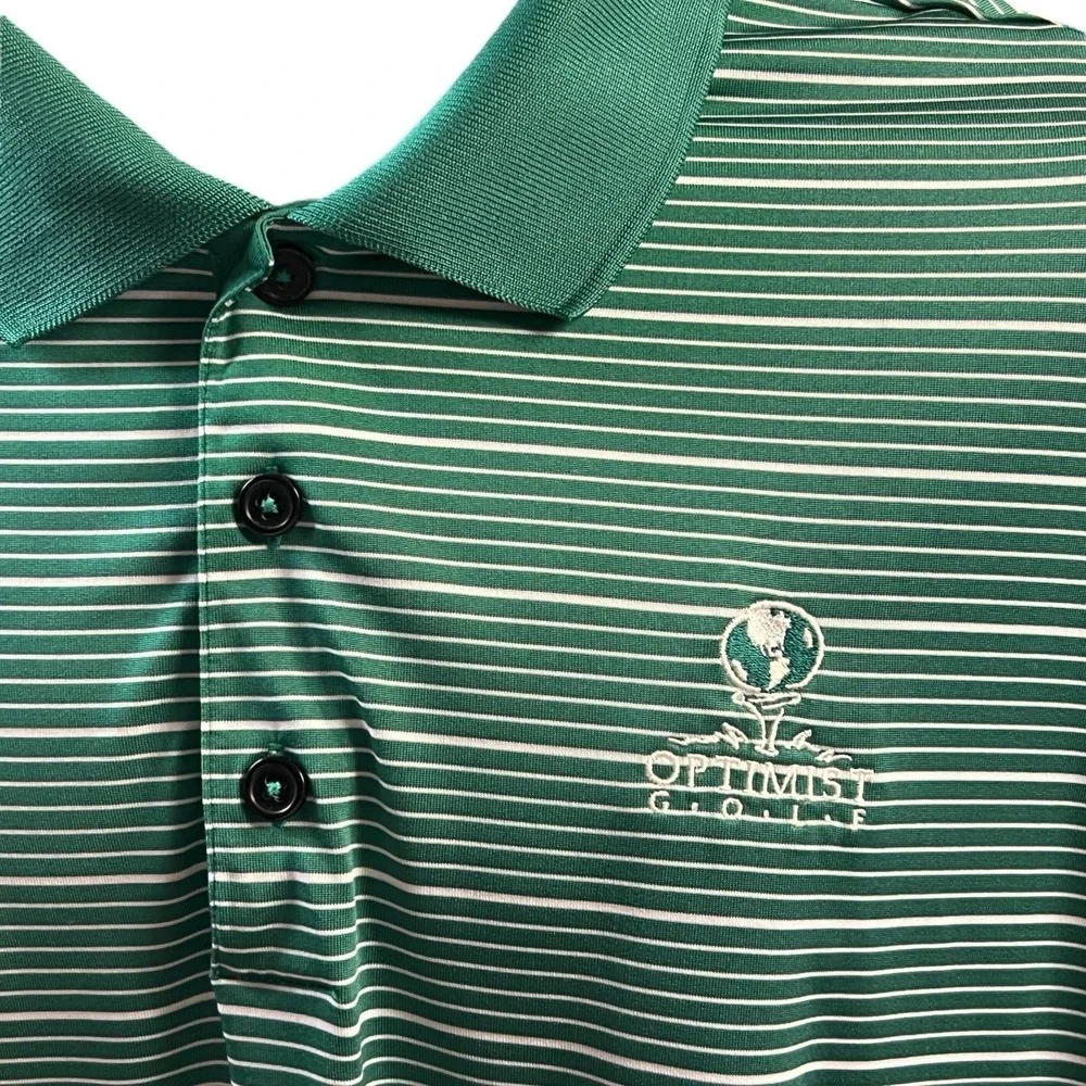 Adidas Golf‎ Shirt Men Size XL Green Striped Polo Climalite Embroidered Sporty
